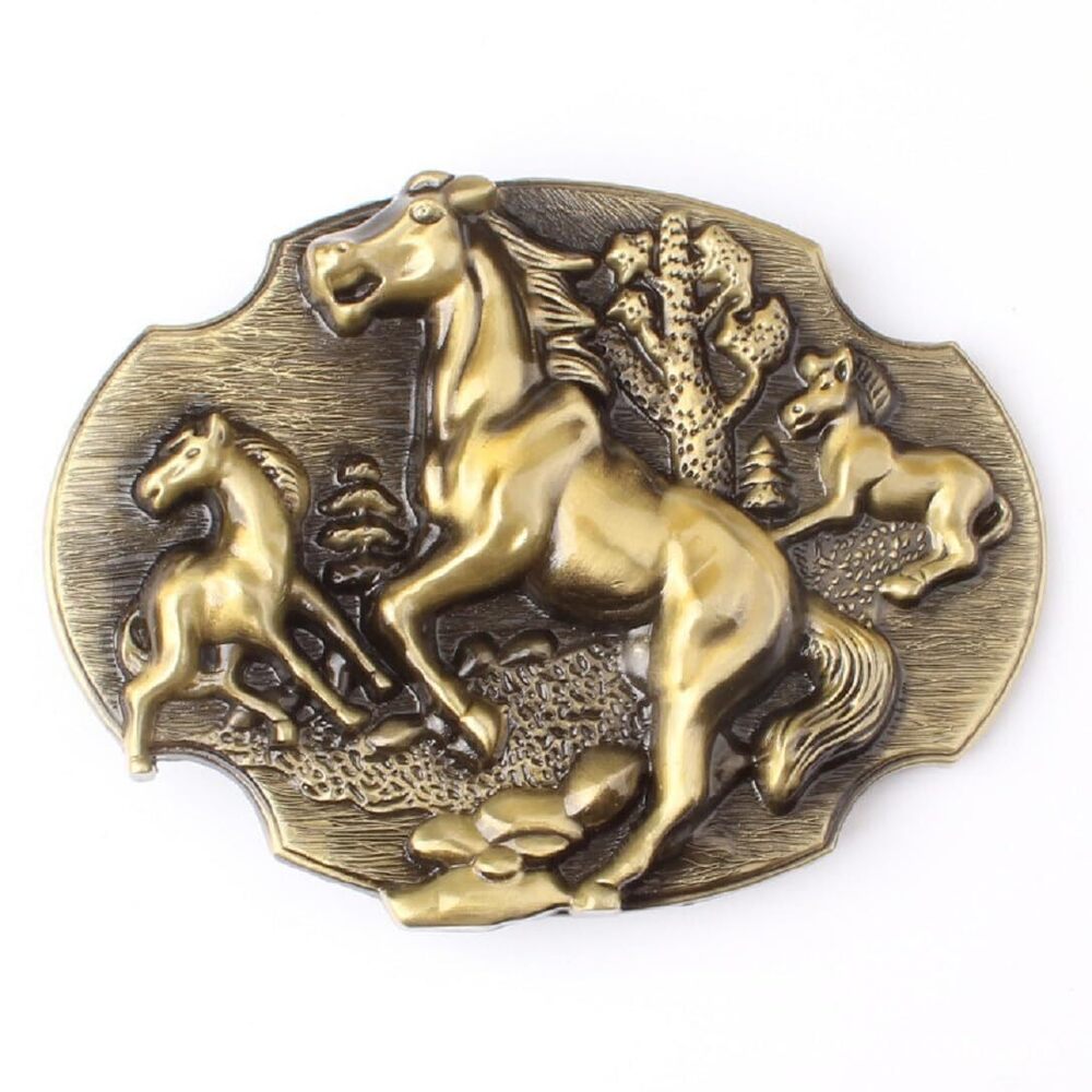 9839 Gold Horse Warrior Belt Buckle Galloping Horse Belt Buckle, Three